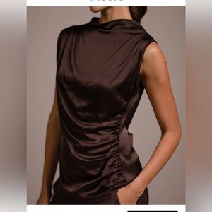 Jaki London Allegra Draped Satin Sleeveless Top Espresso Brown XL NWT